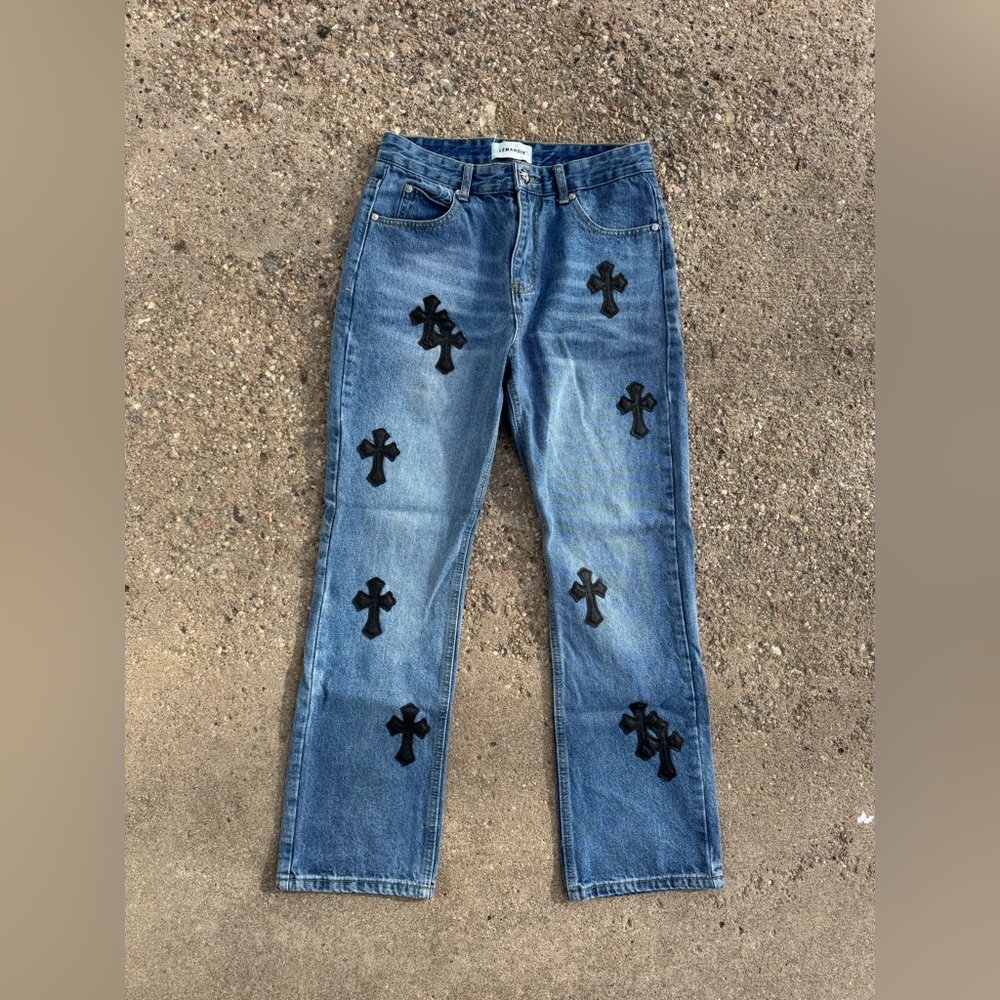 Levi's Classic Blue Denim Jeans with Cross Patches - Picture 4 of 5